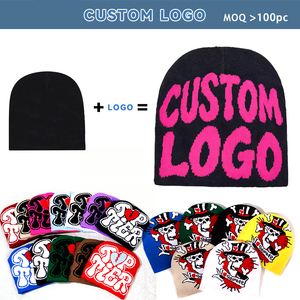 <span class=keywords><strong>Gorro</strong></span> de punto jacquard de fibra con letras personalizadas, gorros cálidos de lana 100% acrílica, <span class=keywords><strong>gorro</strong></span> de hip hop Y2K de primera calidad con logo jacquard - Product Image 2