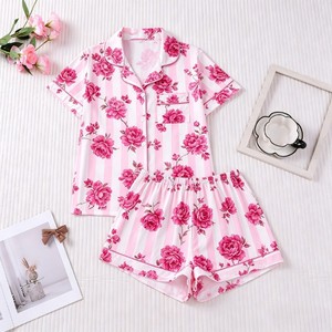Conjunto de Pijamas para Mujer, Manga Corta, Suave, Holgado, Cintura Elástica, Pantalones Cortos, Ropa de Dormir Linda para Mamá e Hija - Product Image 3