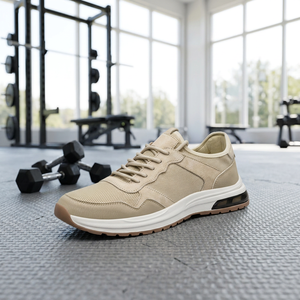 Chaussures de course athlétiques en maille respirante pour hommes, avec empiècements en maille, talon à coussin d'air visible, antidérapantes et résistantes à l'usure, style marche - Product Image 1