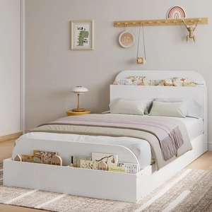 Cadre <span class=keywords><strong>de</strong></span> <span class=keywords><strong>lit</strong></span> double moderne blanc minimaliste à plateforme basse avec tête <span class=keywords><strong>de</strong></span> <span class=keywords><strong>lit</strong></span> et <span class=keywords><strong>pied</strong></span> <span class=keywords><strong>de</strong></span> <span class=keywords><strong>lit</strong></span> <span class=keywords><strong>de</strong></span> rangement pour la maison et l'hôtel - Product Image 1