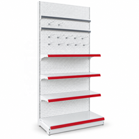 Étagères Gondoles Blanches à Panneaux Perforés pour Supermarché, Présentoir Robuste pour Magasin de Détail et Épicerie, Bords Rouges, Étagères Métalliques