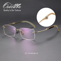 Lunettes de vue de luxe en corne de buffle véritable, montures optiques personnalisées en titane blanc sans monture pour hommes