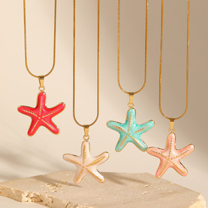 Collana con stella in acciaio inossidabile e stelle smaltate, ciondolo da donna in stile oceano, collana con ciondolo in acciaio inossidabile. - Product Image 1