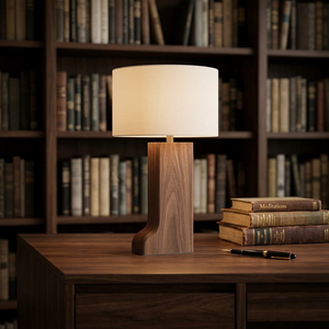 Walnut Wood Table Lamp E27/E26 Bulb Base <b>Wire</b> AC Off-White Fabric Drum Shade Simple Modern Bedroom Desk <b>Light</b> Home Decor - Product Image 2