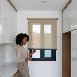 WINHOME Roller Blind <b>Black</b> Frame <b>Light</b> Filtering Textile <b>Shade</b> Modern Minimalist Design for Casement Window Ceiling Installation - Product Image 1
