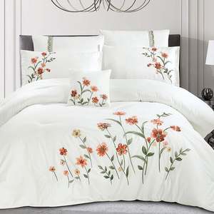 Ensemble de lit dans un sac de couette <span class=keywords><strong>7</strong></span> pièces ensemble de literie en microfibre à broderie florale pour toutes les saisons avec couette drap de lit taie d'oreiller - Product Image 4