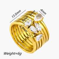 Damenring aus Edelstahl, 18K vergoldet, mit mehrreihigem Band und tropfenförmigem Zirkon-Cluster – Vintage-Stilvolles Statement