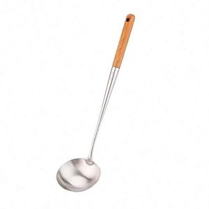 Cuillère en acier inoxydable 304 avec manche en bois, ustensiles de cuisine, ensemble d'ustensiles de cuisine en acier inoxydable - Product Image 1