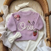 Pull en tricot personnalisé pour bébé, avec nom brodé, motif floral, pull épais 100 % coton, pour nouveau-né, 0-7 ans, tenues de boutique
