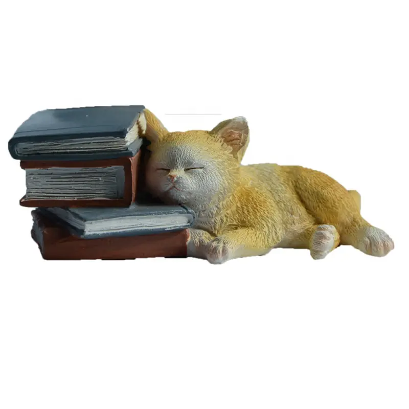 Z09851A Unique Home Desktop Decoration Animal Miniature Cat with Books Figurine Ornament