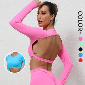 SHINBENE Open Back Running Shirts Athletic <strong>Clothes</strong> Long Sleeve Workout Shirts Crop Top for Women - Product Image 1