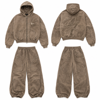 Ensemble de survêtement polaire Y2K personnalisé pour homme, respirant, avec broderie et strass, pantalon de survêtement, streetwear oversize, OEM ODM