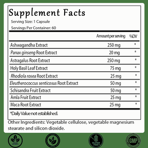 Cápsulas de Complejo Adaptógeno OEM/ODM de Venta Caliente con Ashwagandha, Schisandra, Rhodiola, Favorecen la Calma, el Estado de Ánimo, la Energía y la Vitalidad - Product Image 2