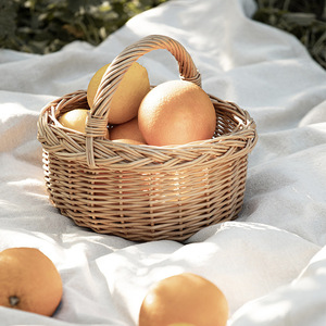 Mini panier rond en osier fait main pour la cueillette des fruits, pique-nique, style rustique - Product Image 2