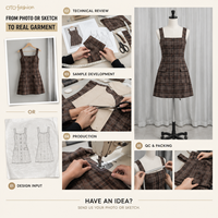 Robe courte à col carré en plaid marron pour femmes, boutonnée devant, coupe évasée, classique, décontractée, personnalisable, OEM, marque privée