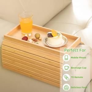 Bamboo Sofa <b>Tray</b> With Groove Design Foldable Anti Slip Backside For Coffee <b>Tea</b> Snacks Serving - Product Image 4