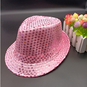 Sombrero de lentejuelas para hombre y mujer, sombrero fedora de Jazz de lentejuelas occidentales, sombreros de fiesta de baile ostentosos - Product Image 1