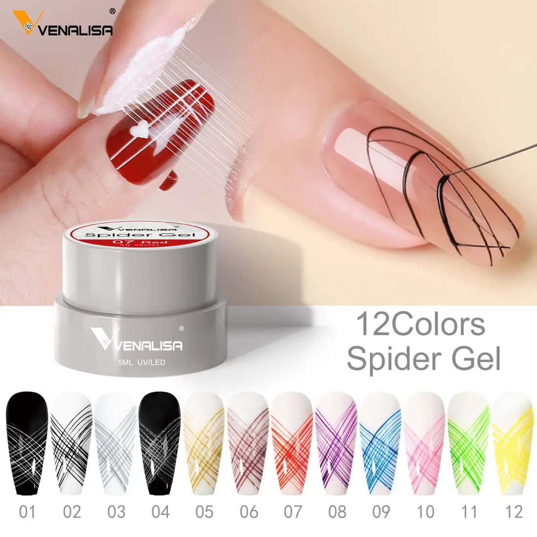 VENALISA Nail Art 5g Spider Gel Wire Drawing Liner Nail Polish Gel DIY Design Black White Silver Gold Neon Color Painting Gel