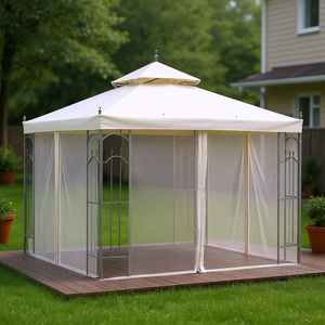 Cream White 10x10 Steel <b>Gazebo</b> Canopy With Mesh <b>Curtains</b> For Patio Outdoor Use - Product Image 2