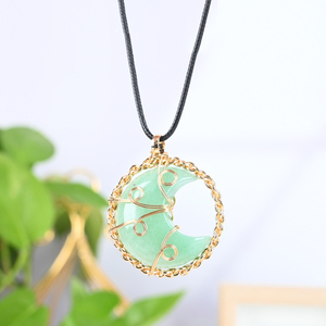 Hand Made Natural Gemstone Carved <b>Wire</b> Wrapping Moon Pendant Necklace <b>for</b> Jewelry Making - Product Image 6