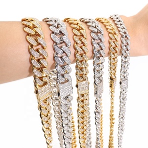 Stainless Steel Classic Bling Bling Iced Out Cuban Link Chain Ladies Diamond 18K Gold Plated Bracelet Necklace <strong>Chunky</strong> <strong>Jewellery</strong> - Product Image 6