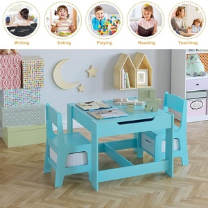 Muebles para el hogar para niños y niñas, juego de mesa y sillas azules de madera y <span class=keywords><strong>centro</strong></span> de actividades, 2 sillas - Product Image 5