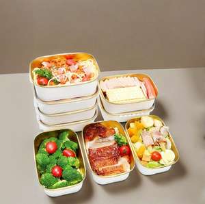 Saladier en papier jetable de qualité alimentaire avec couvercle Bol rectangulaire rond et carré étanche en feuille d'or Compatible avec les aliments à emporter - Product Image 3