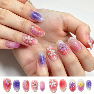 10 <span class=keywords><strong>Uñas</strong></span> Postizas Cortas <span class=keywords><strong>con</strong></span> Degradado <span class=keywords><strong>Rosa</strong></span> y Morado, Forma Ovalada XS, Diseño de Concha de Sirena, Brillantes y <span class=keywords><strong>con</strong></span> Purpurina - Product Image 3