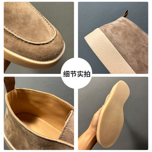 Chaussures montantes en daim pour hommes, couleur abricot, talon bas, à lacets, bottines décontractées pour le quotidien - Product Image 4