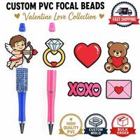 Décorations personnalisées Saint-Valentin en PVC 2D : Perles focales, embouts de stylo, breloques Cœur, Rose, Cupidon, Ours, Amour pour la personnalisation de stylos et crayons DIY en gros
