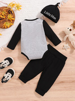 Conjunto de Ropa de Verano 2026 para Bebés Niños, 3 Piezas, Algodón, Manga Larga, Estampado de Letras, Transpirable, con Pantalones y Gorro