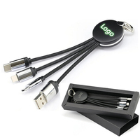 Kabel Micro USB 3-in-1 Berlogo LED dengan Jalinan Kain Nilon TPE, Charger Menyala dengan Gantungan Kunci, Pengisian Cepat 6A, Hadiah Bisnis