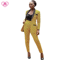 Ensemble deux pièces personnalisé pour femme : Blazer et pantalon tendance automne, style africain avec détails boutonnés, tissu tissé 100 % coton