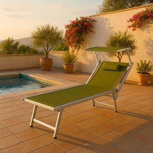 Chaise longue d'extérieur moderne en aluminium de style méditerranéen, avec toit, pour la plage, la piscine, le jardin, pliable, pare-soleil, dossier inclinable - Product Image 3