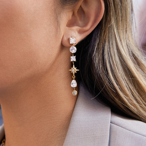 ต่างหูคริสตัลทรงหยดน้ำ ชุบทอง รูปดาวแปดแฉก ทรงหยดน้ำ ประดับขอบเพชร เครื่องประดับสำหรับงานปาร์ตี้สำหรับผู้หญิง - Product Image 3