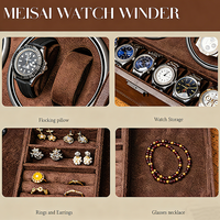 Remontoir de montres de luxe en cuir bionique à 4 emplacements avec 6 compartiments de rangement et tiroir à bijoux et lunettes pour usage professionnel, domestique ou en showroom