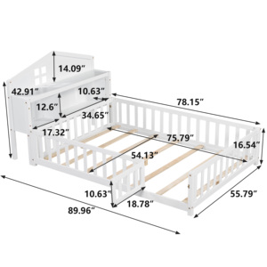 Cama Montessori de Madera Maciza Tamaño Completo con Pizarras, Barandillas, Estanterías, Plataforma de Almacenamiento y Cabecero para Niños y Adolescentes, Blanca - Product Image 6