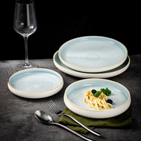 Assiettes en céramique rétro haut de gamme, style occidental, plats créatifs en céramique, assiettes de service domestiques pour steak, compatibles micro-ondes