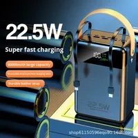 Batterie externe en plastique 22,5 W 80000 mAh au lithium polymère, charge ultra-rapide, affichage LED, câble Micro USB intégré, lampe torche