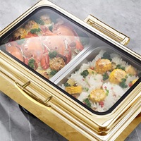 Ensemble de chauffe-plats de luxe en acier inoxydable pour buffet de mariage, 9L, doré, avec réchaud intérieur divisé pour traiteur