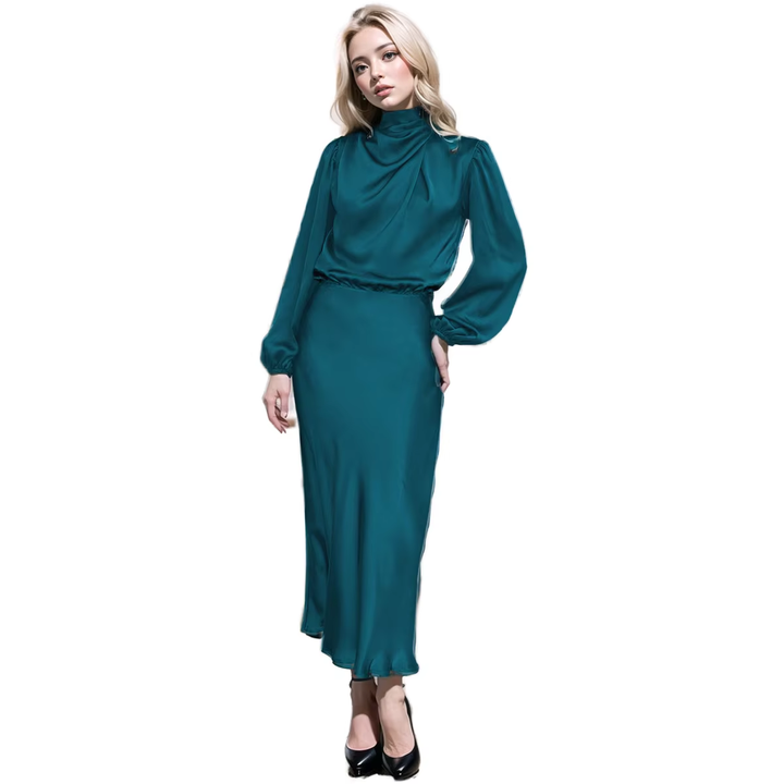 Elegant Satin Ruffled Layered Maxi Dress