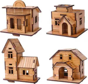 מיני DIY דגם בית סט פאזל 3D עץ פאזל מתאים לילדים של מתנת צעצוע קיט