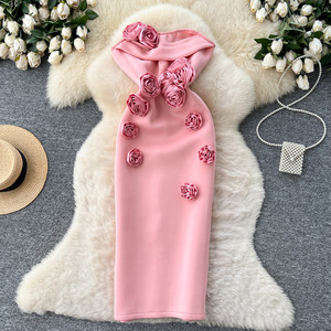<span class=keywords><strong>Robe</strong></span> <span class=keywords><strong>longue</strong></span> moulante bustier pour femme, élégante et haut de gamme, avec fleurs en relief, idéale pour les soirées - Product Image 2
