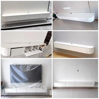 Meuble TV mural flottant en bois massif avec tiroirs, console multimédia moderne, centre de divertissement avec rangement pour téléviseur 65 pouces, blanc