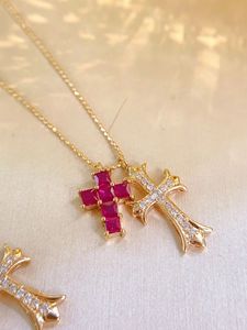 Xinfly Jewelry 18K Pure Gold Ruby and Diamond Embellished Religious <b>Cross</b> Pendant Necklace - Product Image 2