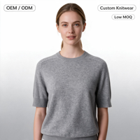 Pull en cachemire à col rond décontracté pour femme, personnalisé avec logo, manches courtes, idéal pour le printemps et le bureau, qualité supérieure, OEM