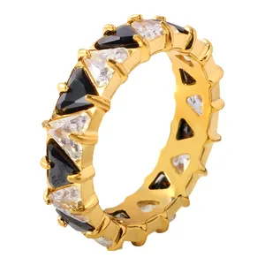여러 가지 빛깔의 삼각형 지르콘 반지 패션 트렌드 크리스탈 반지 여자 골드 도금 보석 로맨틱 모듬 색상 반지