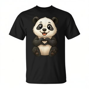 T-shirt Panda avec cœur, ours panda mignon, noir, unisexe, adulte, col rond, manches courtes, impression numérique, promotionnel - Product Image 2