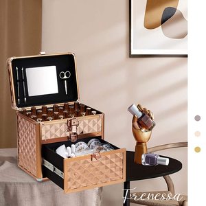 Organisateur de maquillage professionnel avec tiroirs verrouillables Boîtier de train en aluminium de grande capacité pour vernis à ongles et <span class=keywords><strong>kit</strong></span> de manucure - Product Image 1