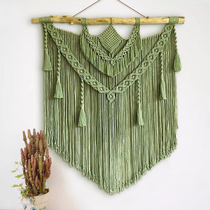 Ventes Flash : Décoration Murale <span class=keywords><strong>Macramé</strong></span> Vert <span class=keywords><strong>avec</strong></span> Tige en <span class=keywords><strong>Bois</strong></span> Naturel, Tapisserie Murale Bohème Tissée à la Main <span class=keywords><strong>avec</strong></span> Franges, Décoration Murale Texturée Bohème - Product Image 3